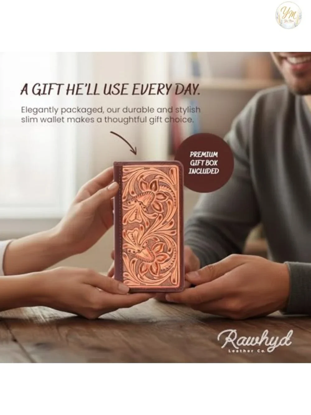 Full-Grain Buffalo Leather Floral Tooled Long Bifold RFID Wallet